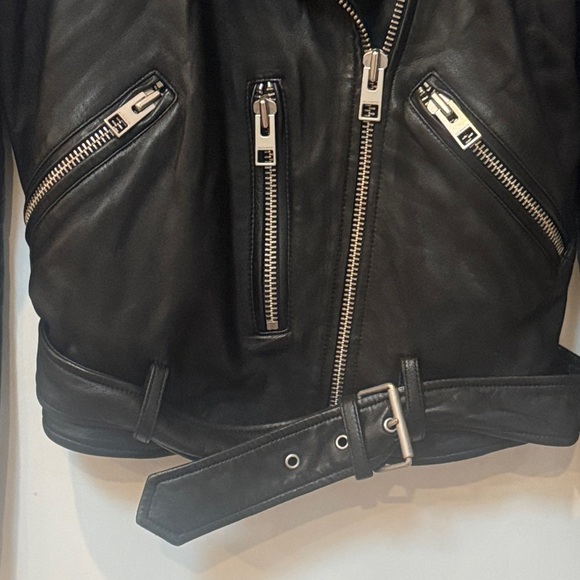 All Saints Allsaints Balfern Black Leather Biker Moto Belted Jacket 4 - Picture 6 of 14